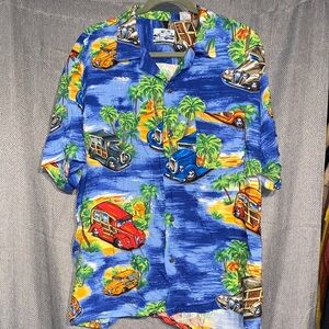 Vibrant Blue Car Print Men's Casual Shirt